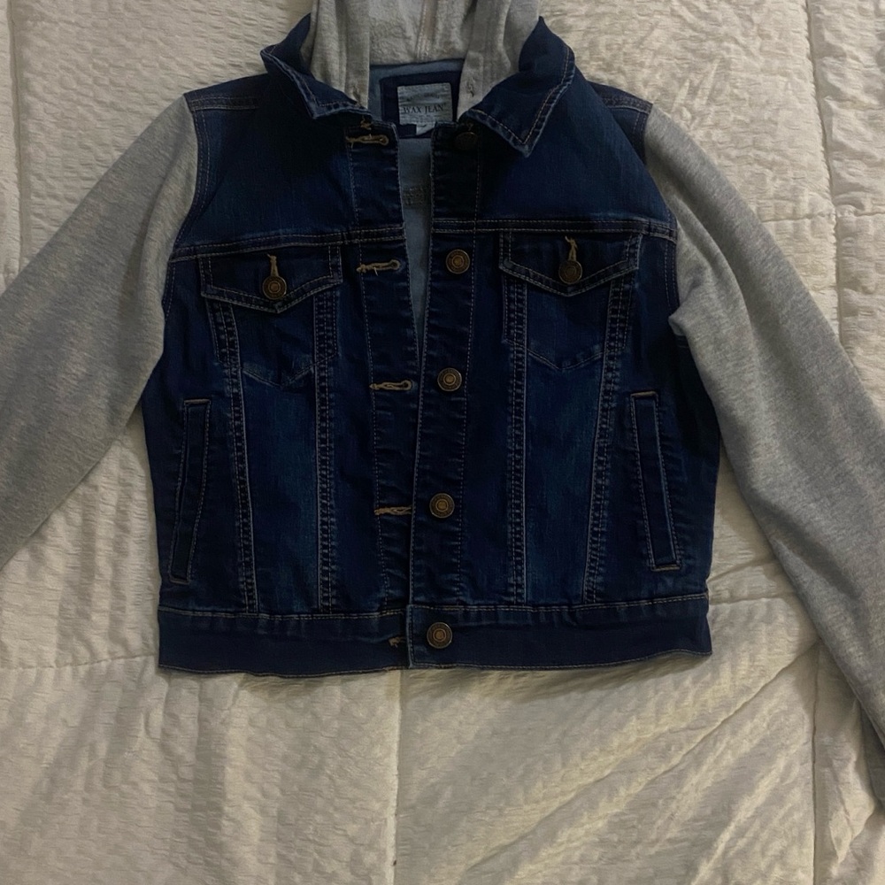 Denim and Gray Hooded Jacket